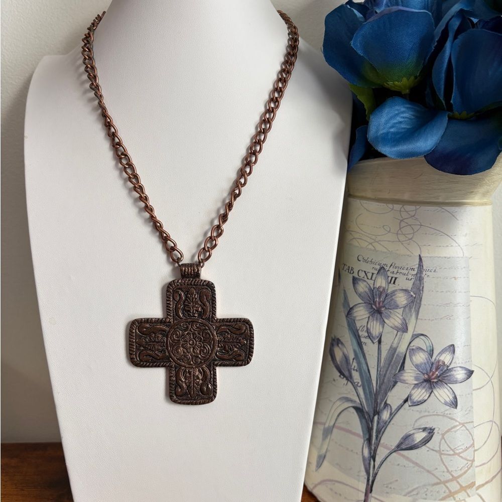Copper Decorative Cross Necklace - Picture 7 of 10